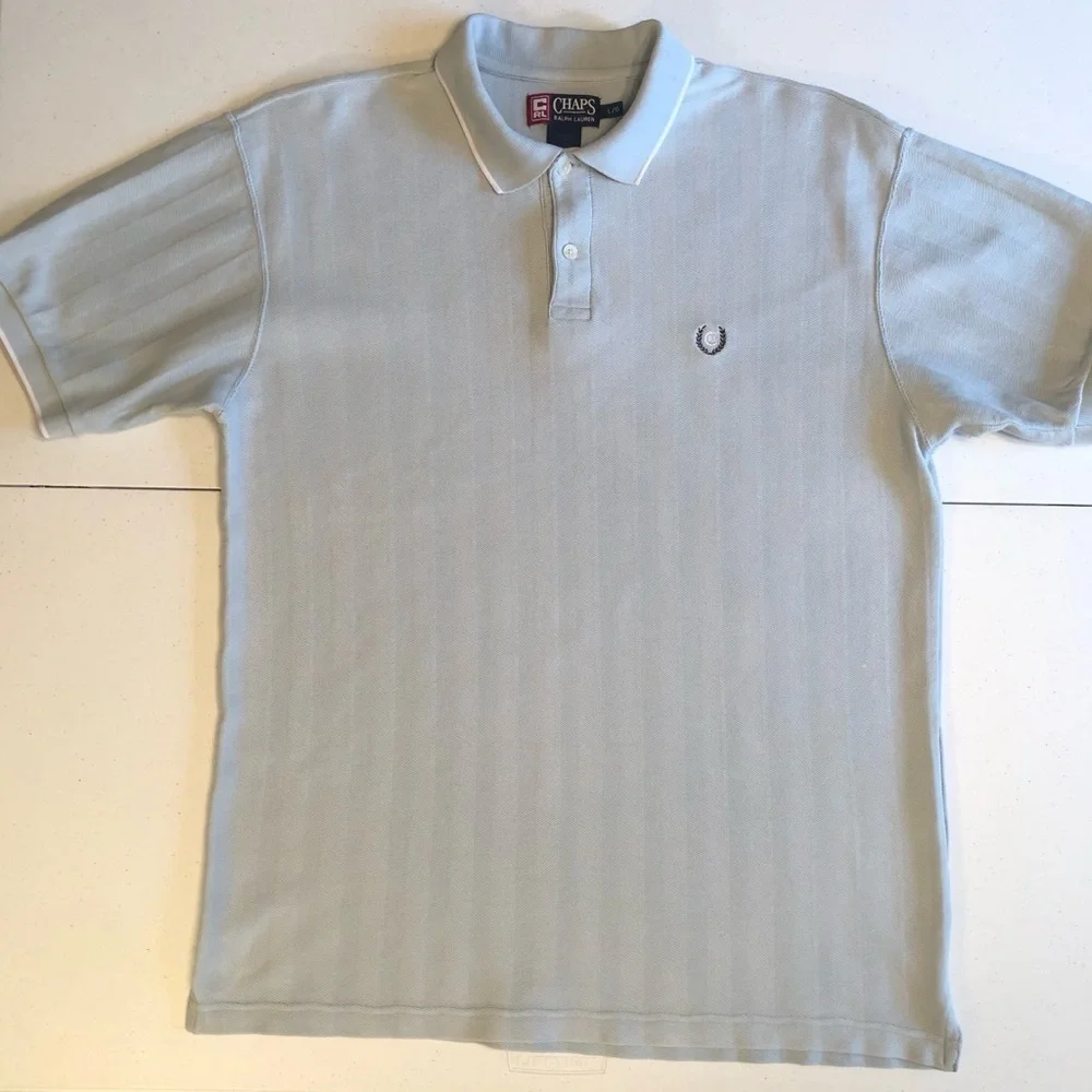 Chaps Ralph Lauren Classic Light Blue Polo Shirt with White Trim Accent Size L